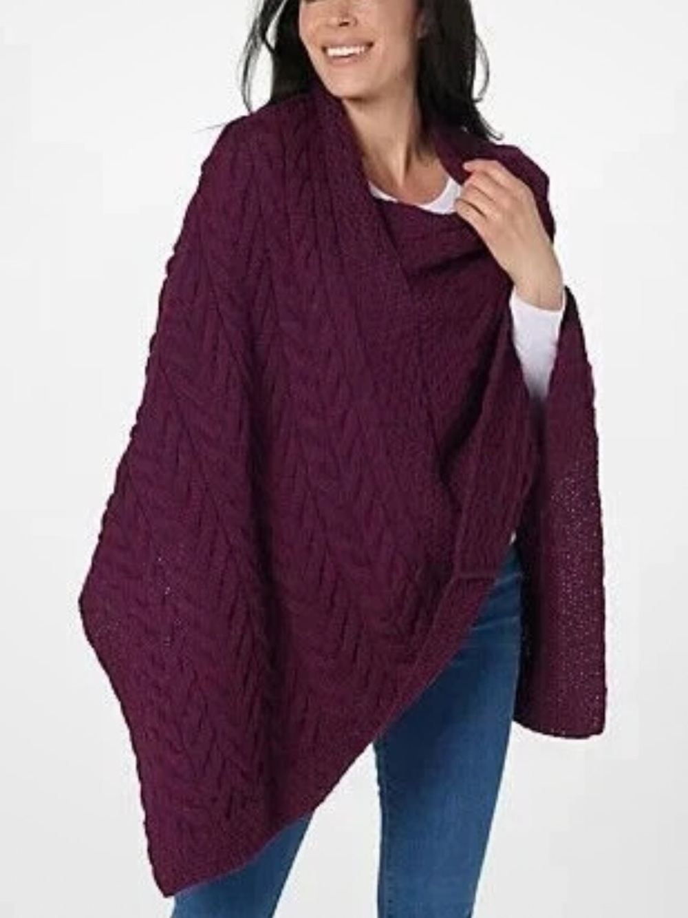 Kilronan Knitwear Women M/L Very Berry Merino Wool V-Neck Sweater Poncho NWOT